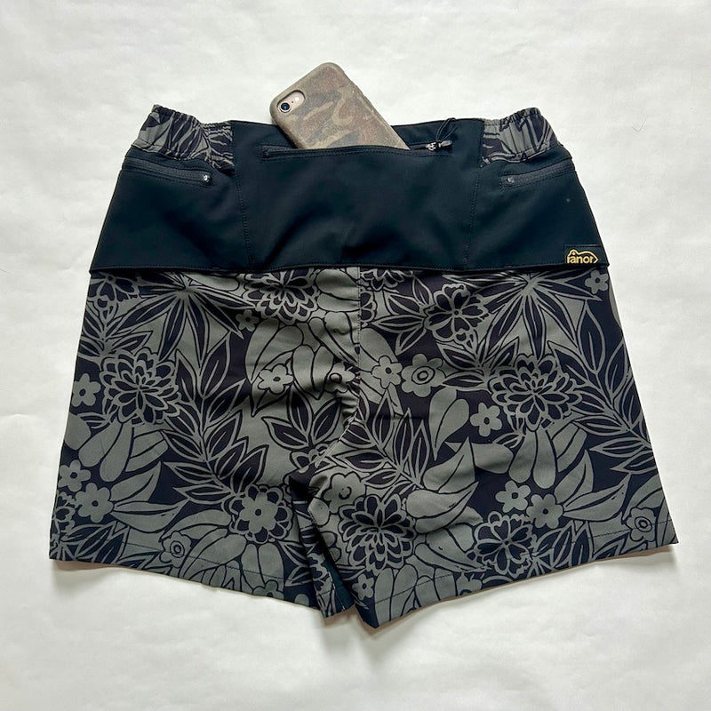 Leaf Pattern Middle Shorts V3（Unisex / Olive×Black）Ranor